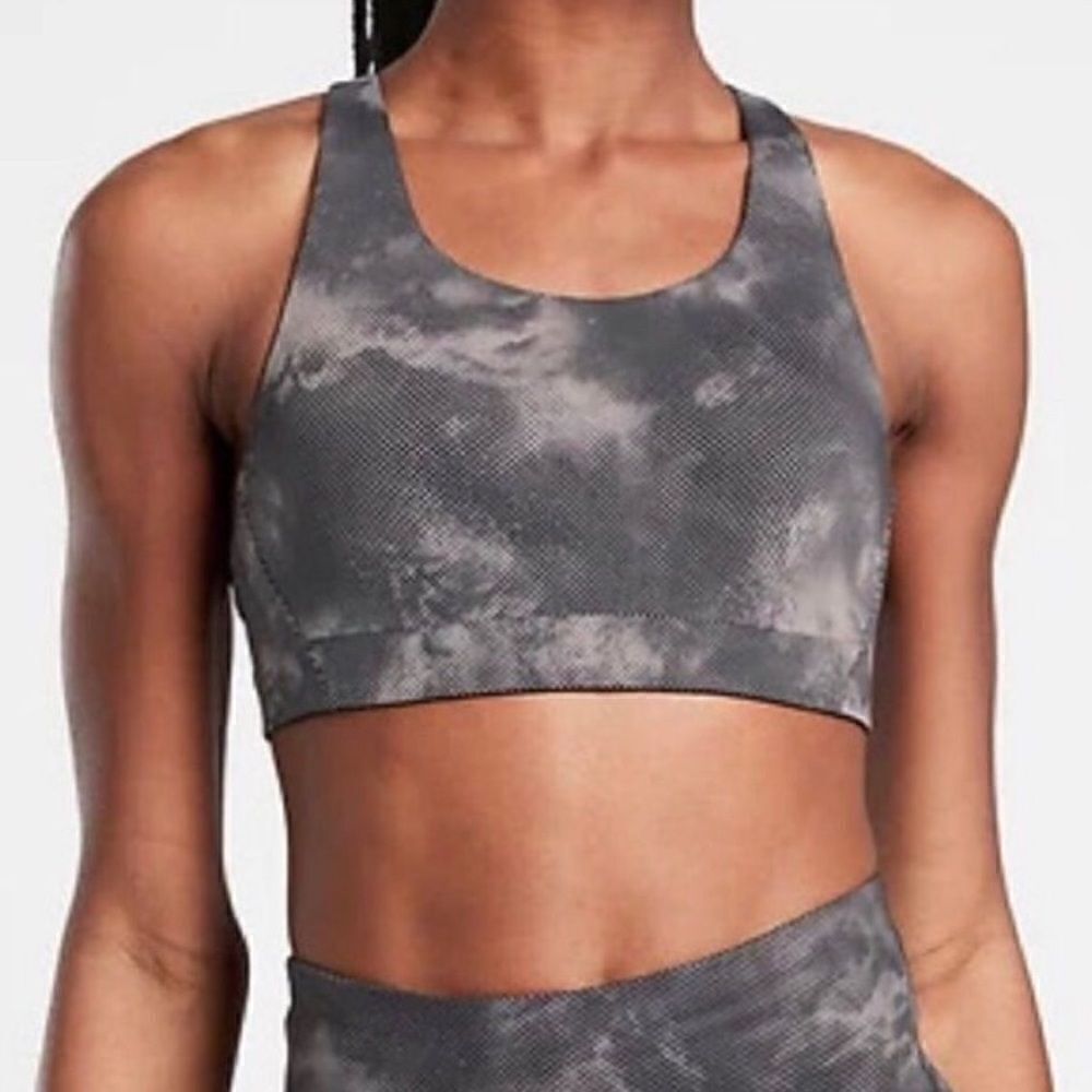 Athleta Advance Printed Sports Bra Black Nebula